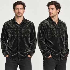 NOVAMEN Fashion Nova Velvet Shirt Mens Large NWT Black Crushin It Button Up LS